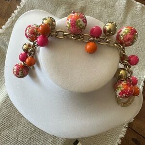 Vera Bradley Pink and Orange Beaded Bracelet with Gold Accents